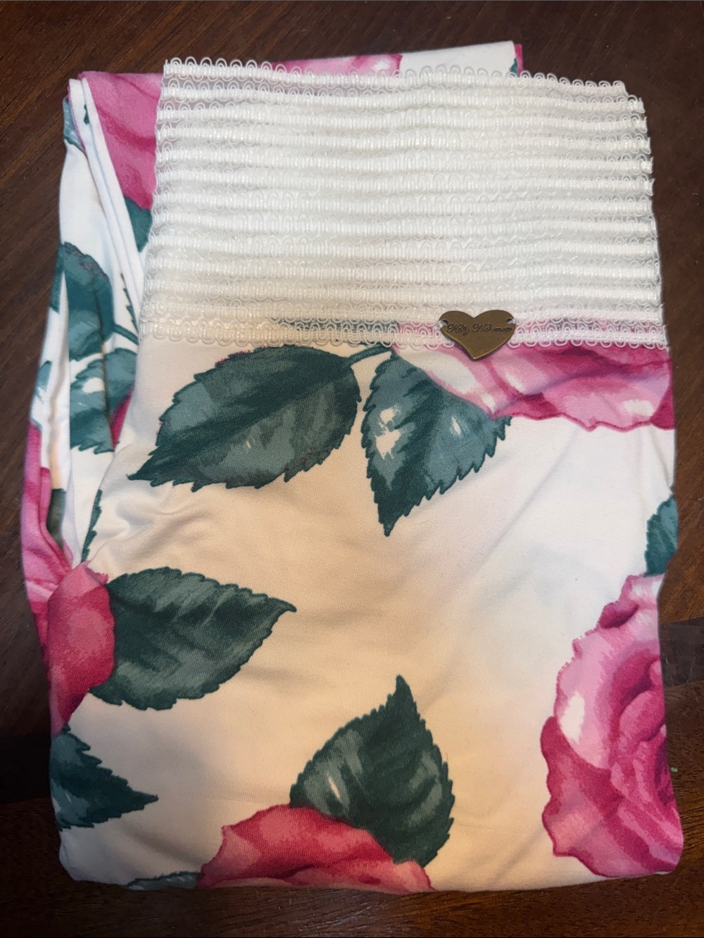 Cute Booty Lounge White Leggings with Pink Rose Print